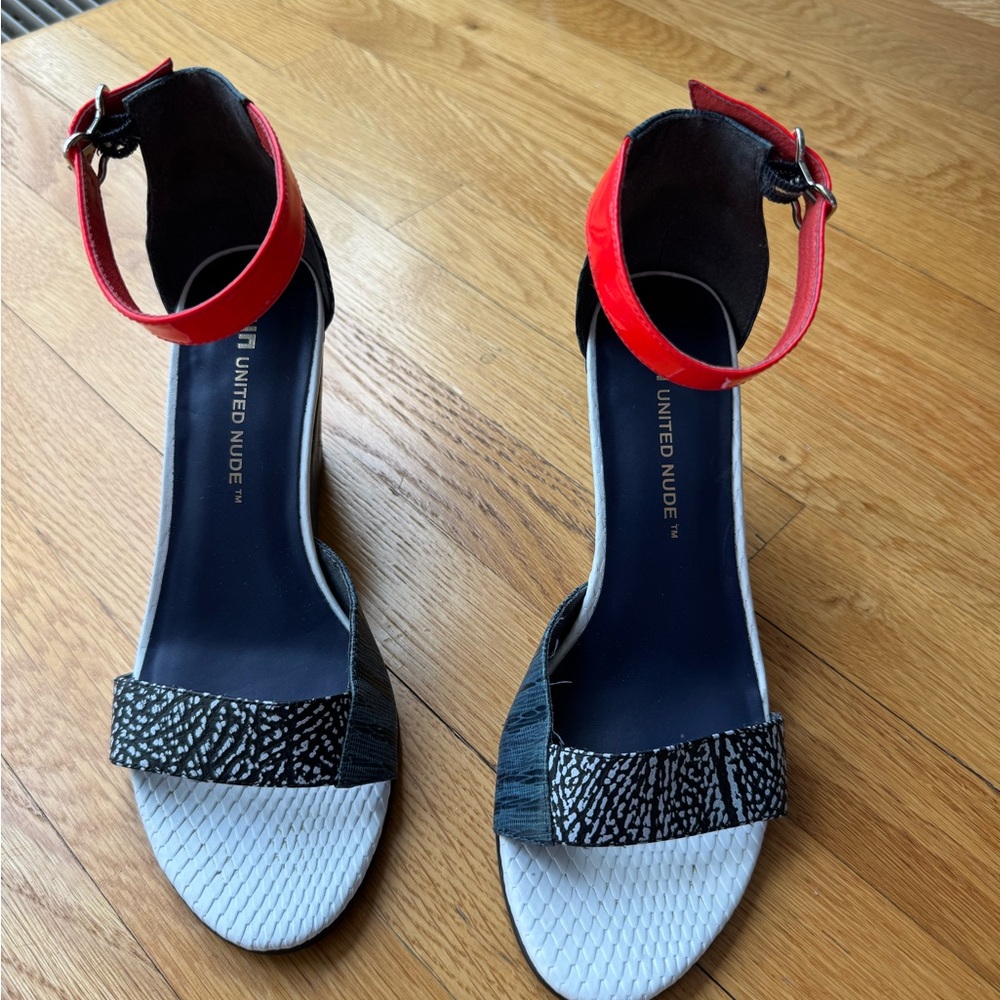 United Nude Red Strap Navy and Silver Heels - Barcelona Nights!!